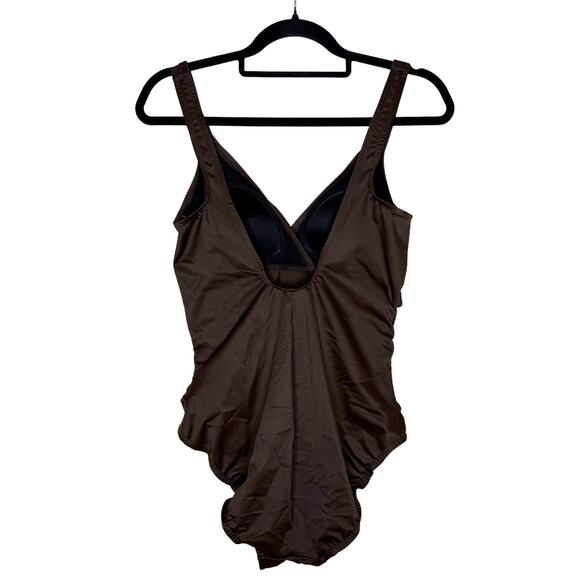 Croft & Barrow Body Sculptor Ruched One-Piece Swimsuit Size 12 Brown Slimming - Picture 12 of 12